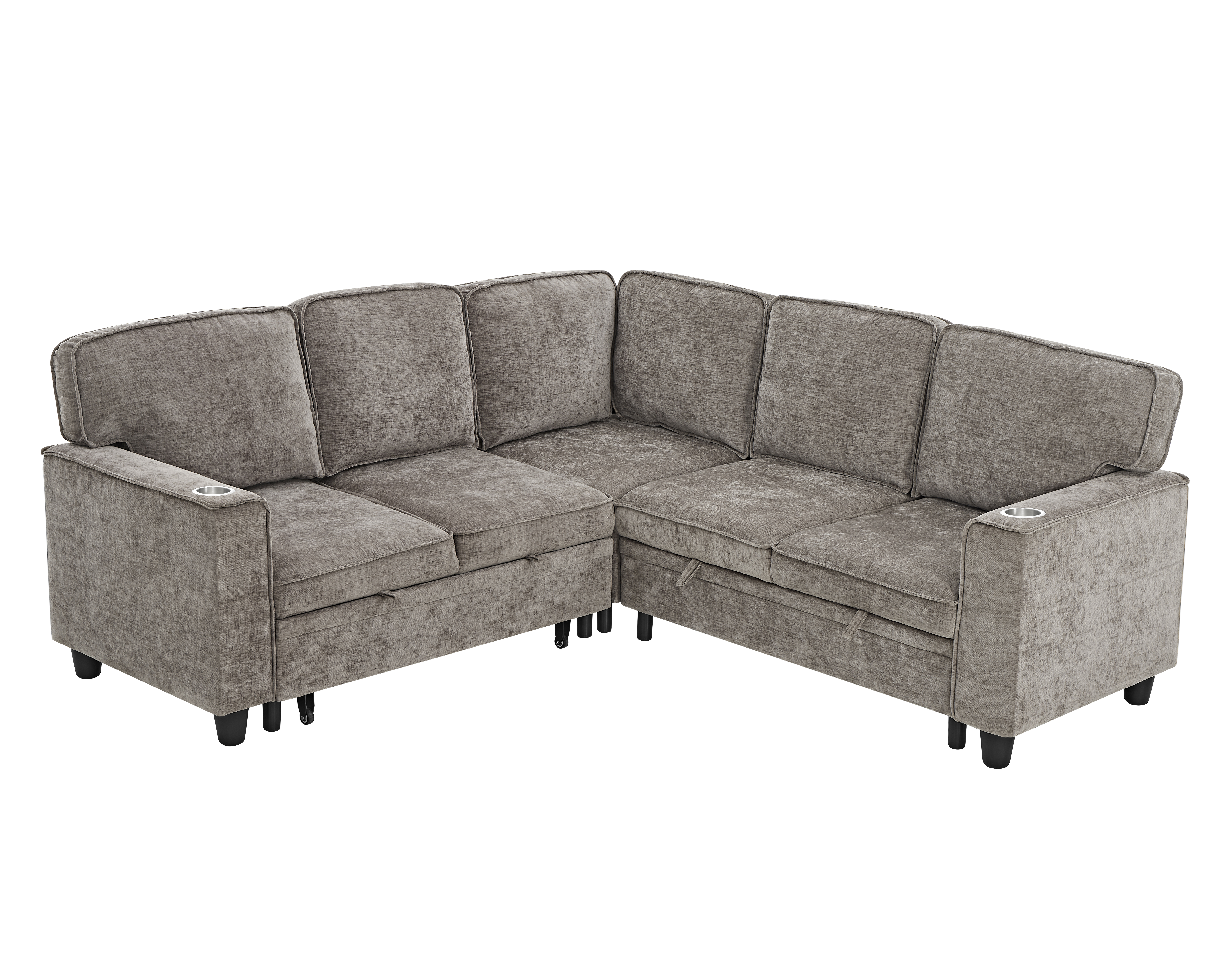 L-Shaped Sofa with Pull Out Sofa Bed, Sleeper Sofa Couch Bed with Storage Seat, 5 Seat Sectional Sofa Bed with USB, Sectional Sofa Couch for Living Room, Apartment, Light Brown — foto 8