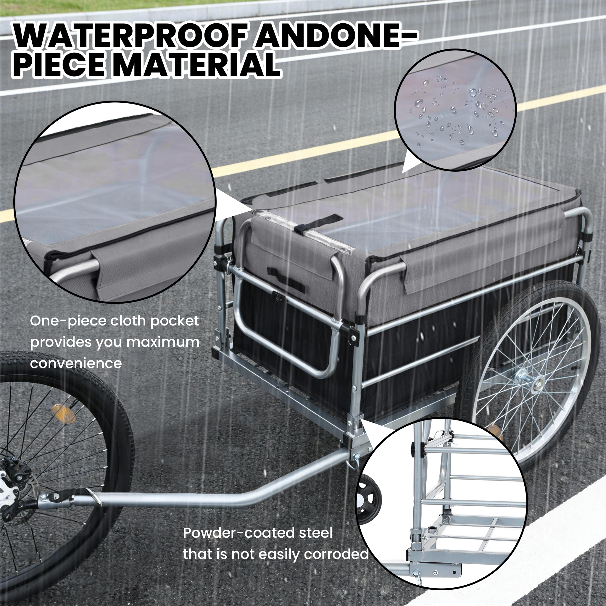 Bike Cargo Trailer, Aluminum Luggage Cart,Heavy Duty 220 lbs Bicycle Wagon Cart, 20" Whee,l Folding Groceries Hauler with Safe Hitch System, Removable Cover, Oxford Fabric for Cycling Travel — foto 5