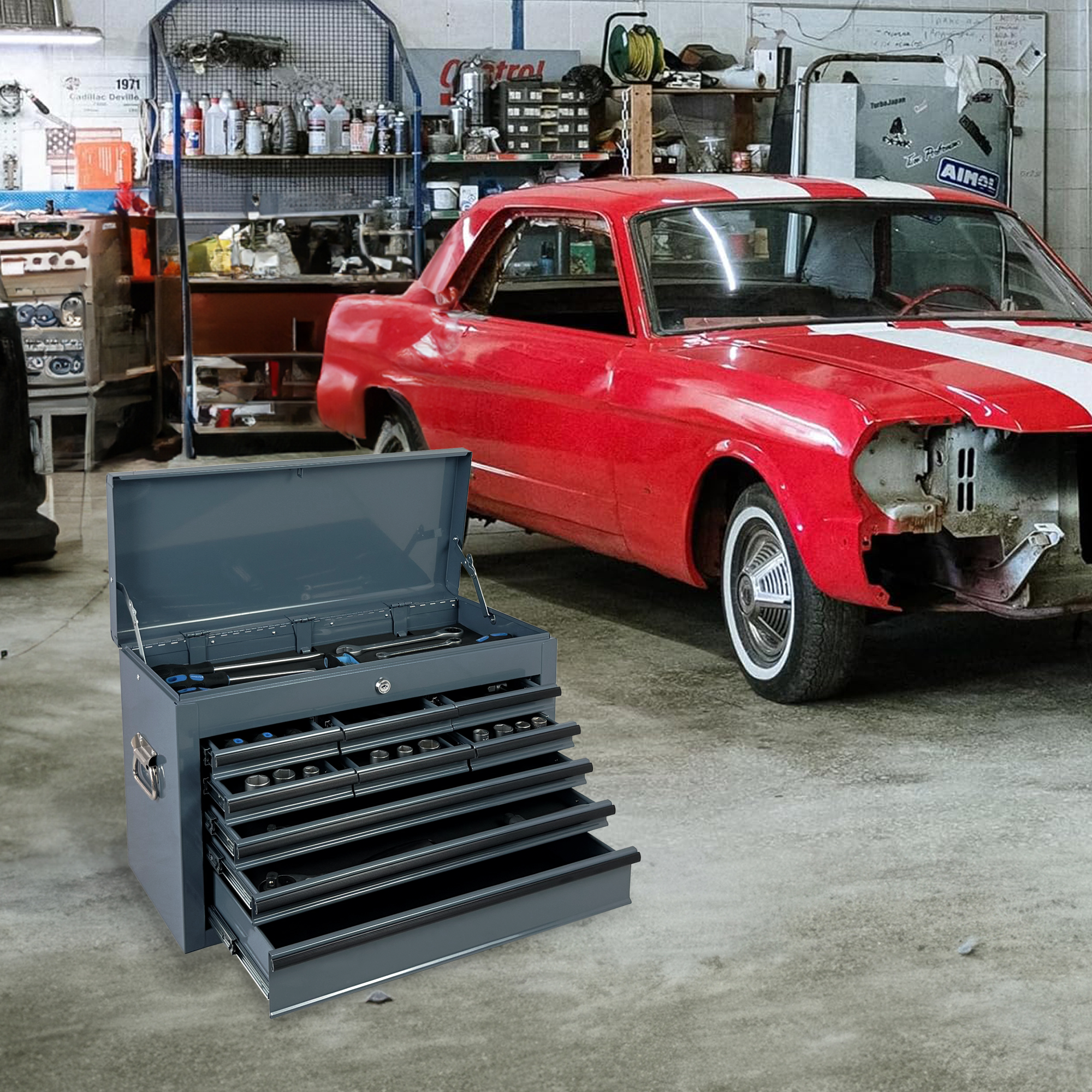 Heavy Duty Metal Tool Box, 24-inch, Portable Metal Tool Box with 9 Drawers, Small Tool Chest with EVA Liners, Ball Bearing Slide Drawers Locking & Powder Coated Finish, Multi-Function Tool Organizer — foto 7