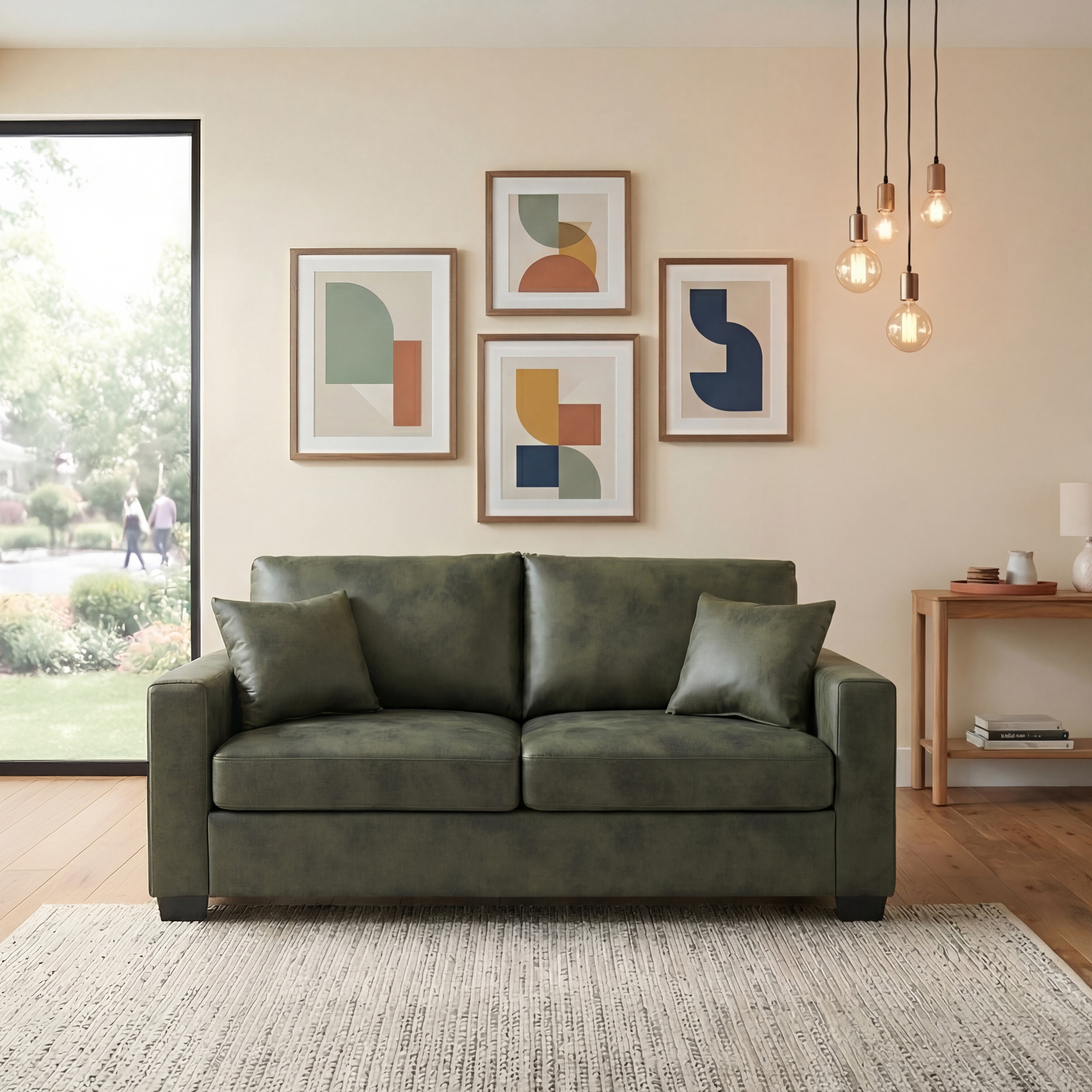 This 69-inch two-seater sofa features a Foil fabric and comes with two throw pillows, offering a comfortable seating experience suitable for any setting. — foto 3
