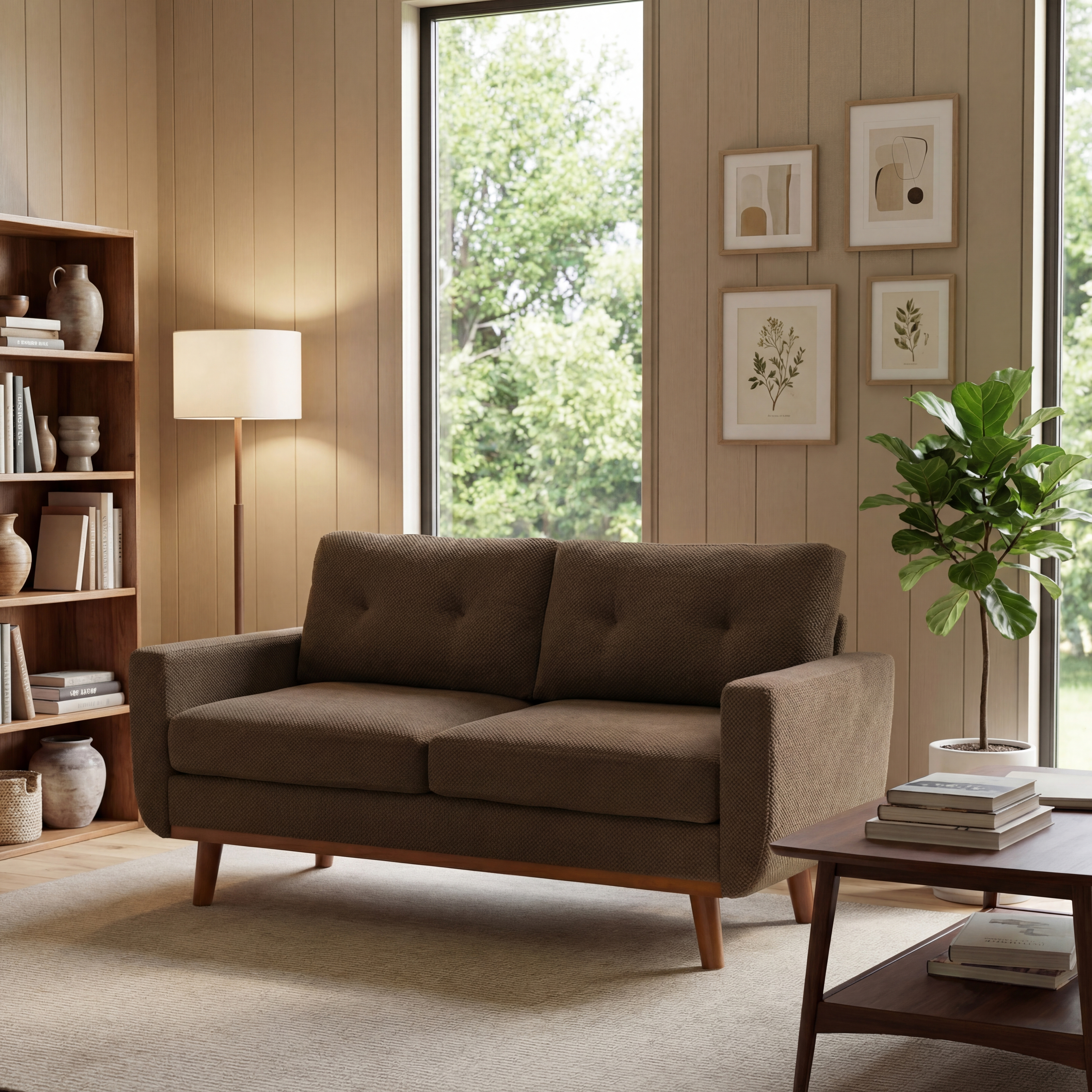 65-inch Modern Minimalist Two-Seater Sofa, featuring  nubby upholstery and solid wood legs — foto 5