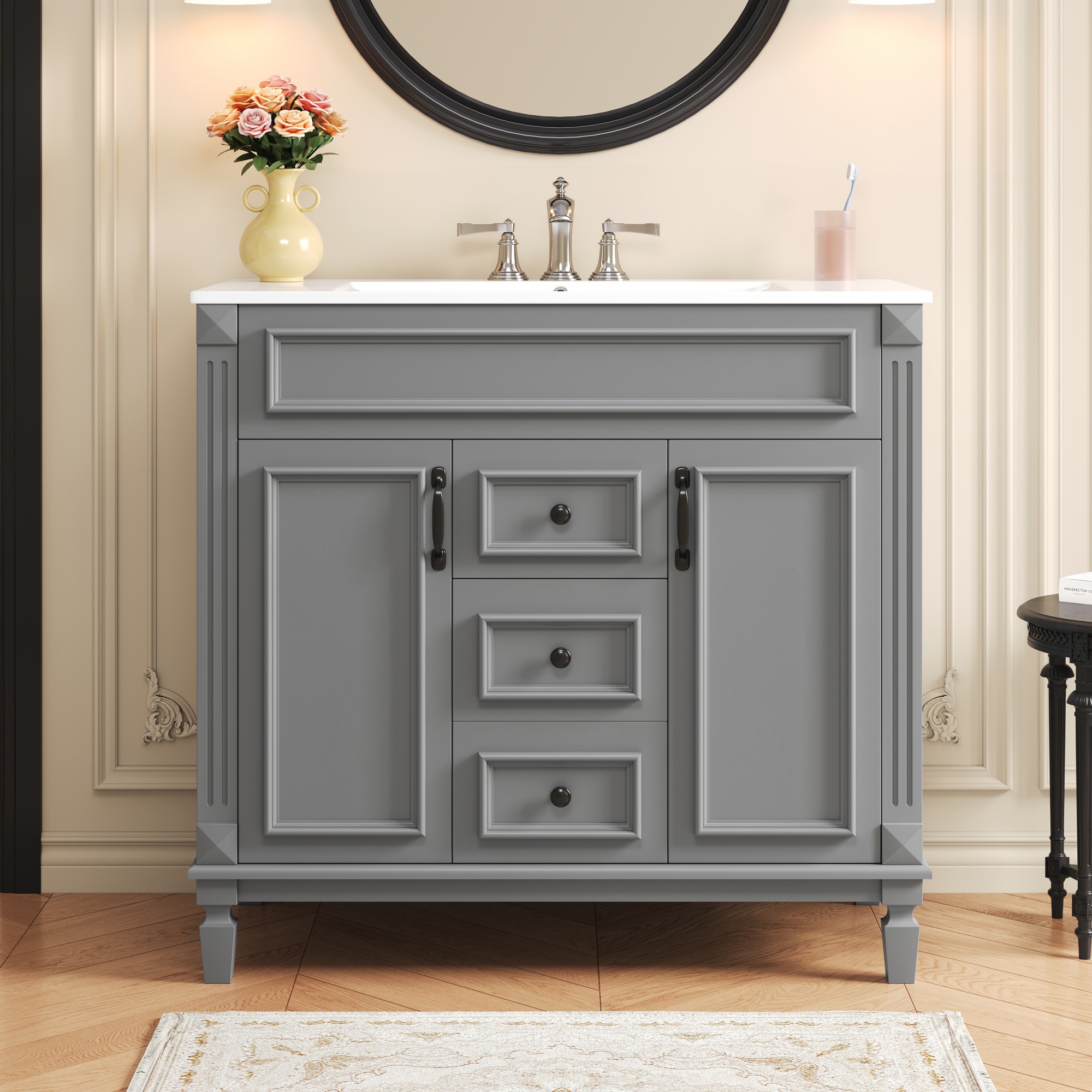 36'' Bathroom Vanity with Top Sink, Modern Bathroom Storage Cabinet with 2 Soft Closing Doors, Single Sink Bathroom Vanity
