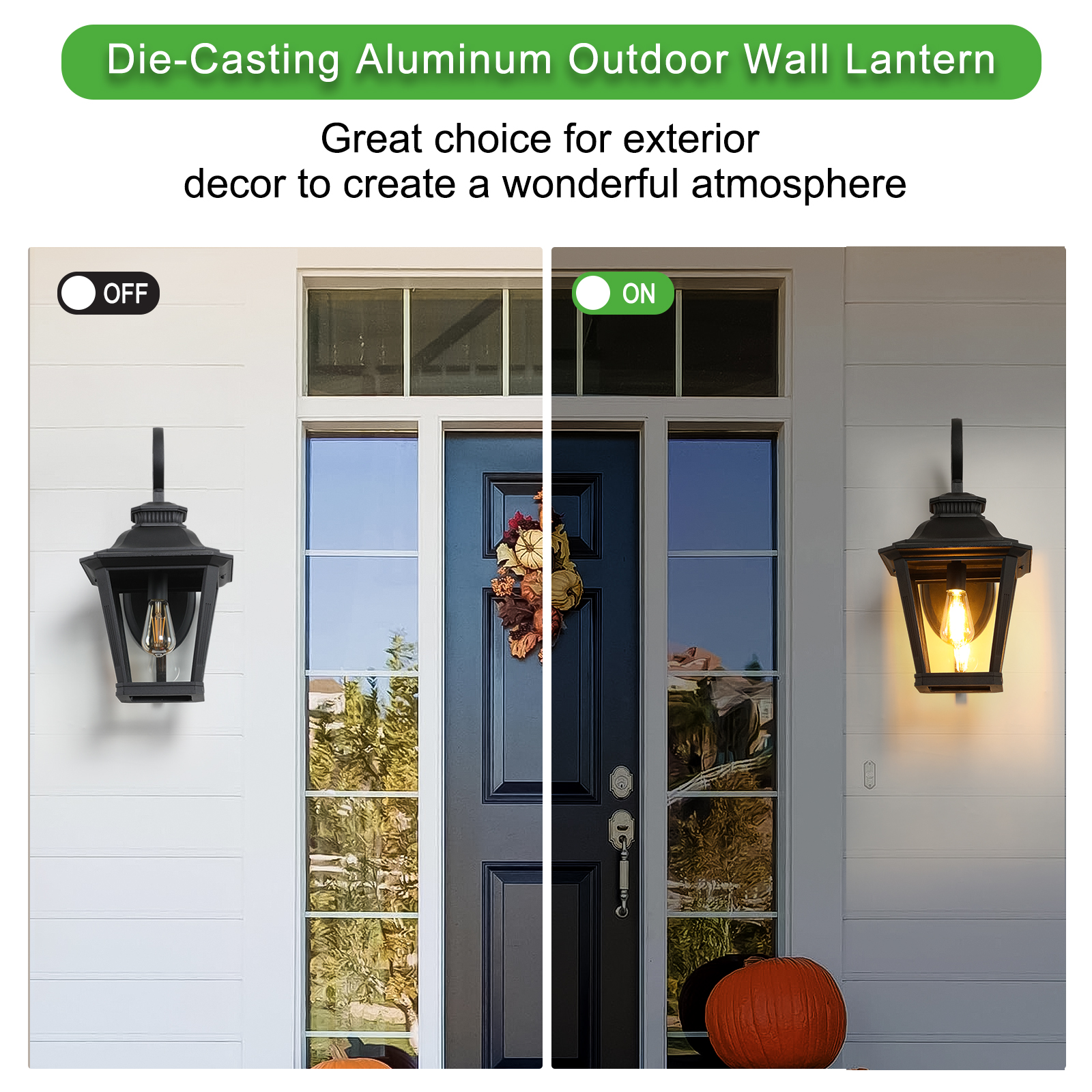 21"(H) 1-Pack Outdoor Wall Lantern Light – Vintage Black Metal & Clear Glass Sconce with Decorative Scroll Design for Porch, Patio, and Garden Lighting (Bulb Not Included)