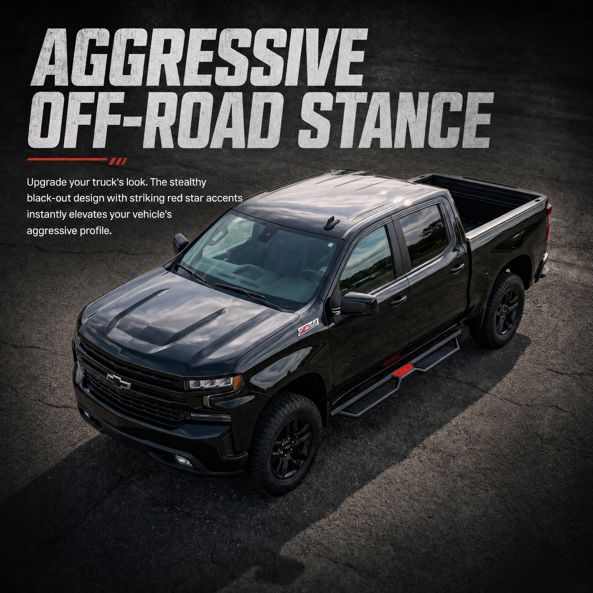 6" Running Boards For 2019-2026 Chevy Silverado 1500 Crew Cab, 2020-2026 Silverado/Sierra 2500HD 3500HD Crew Cab, Two Stairs Design Nerf Bars Step Bars Hexagonal style — foto 8