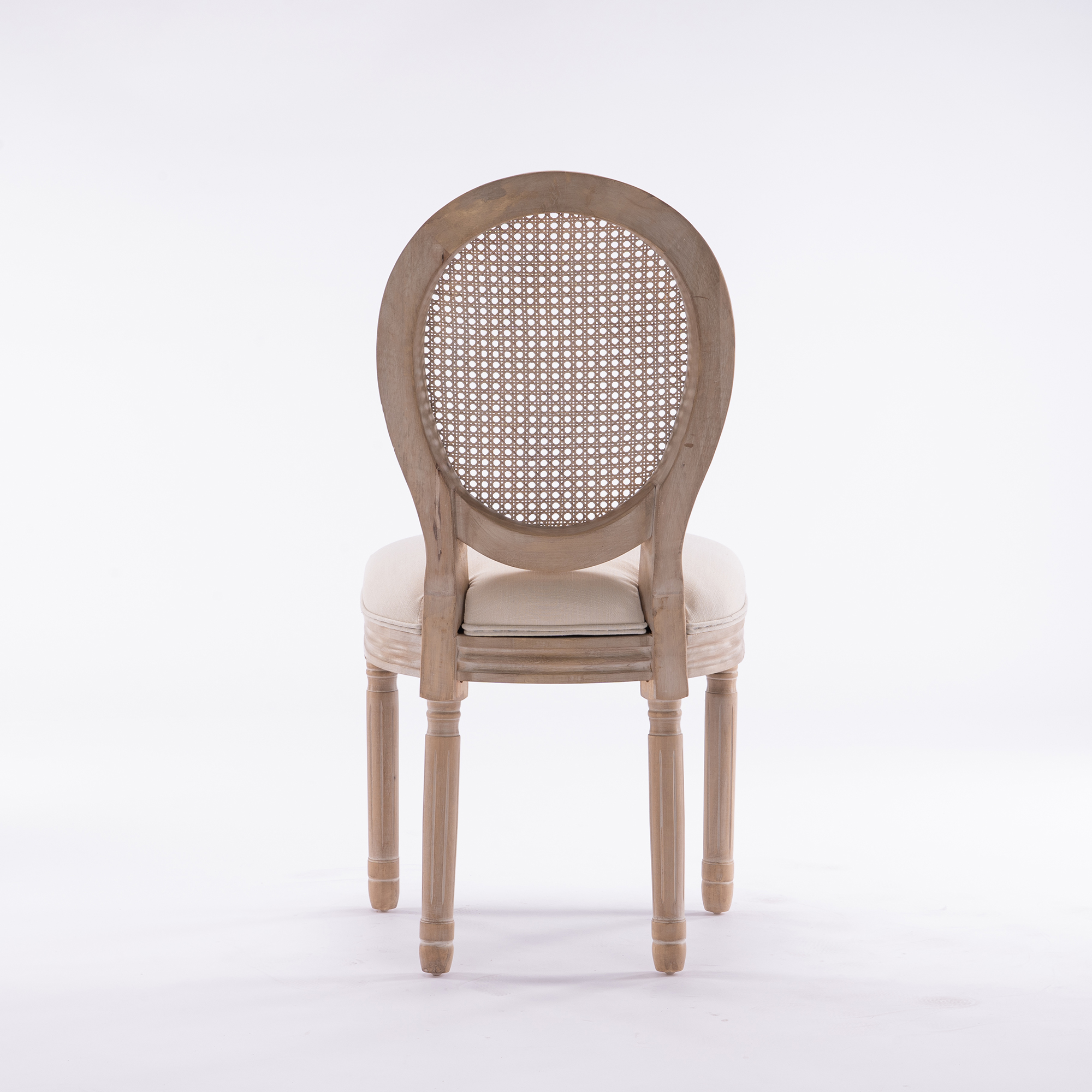 French Style Solid Wood Frame Linen Fabric Rattan Back Dining Chair,Set of 2, Beige — foto 5