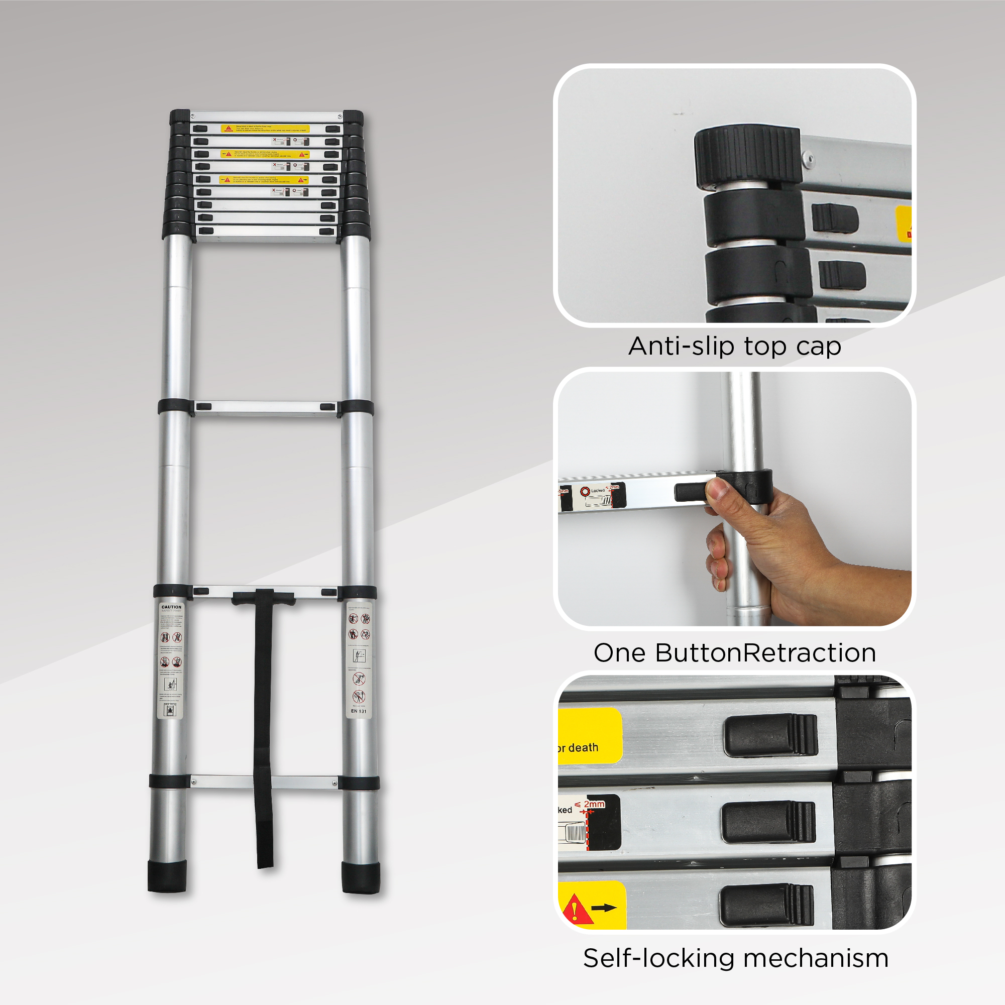 Telescoping Ladder 12.5FT, Telescopic Extension Ladder, Aluminum Alloy Folding Ladder Portable Multi-Purpose for Indoor Outdoor Work, Heavy Duty 300 lbs Load — foto 5