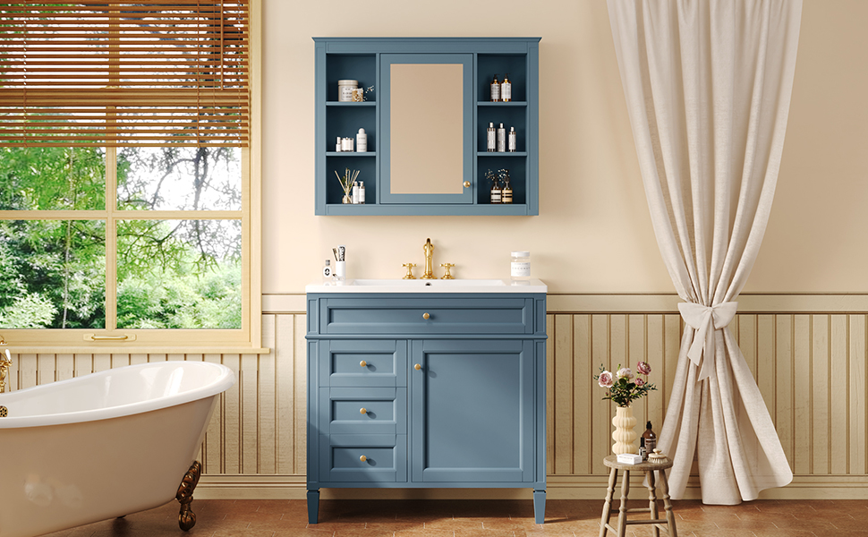 36'' Bathroom Vanity with  Medicine Cabinet, Modern Bathroom Storage Cabinet with 2 Soft Closing Doors, Single Sink Bathroom Vanity — foto 7