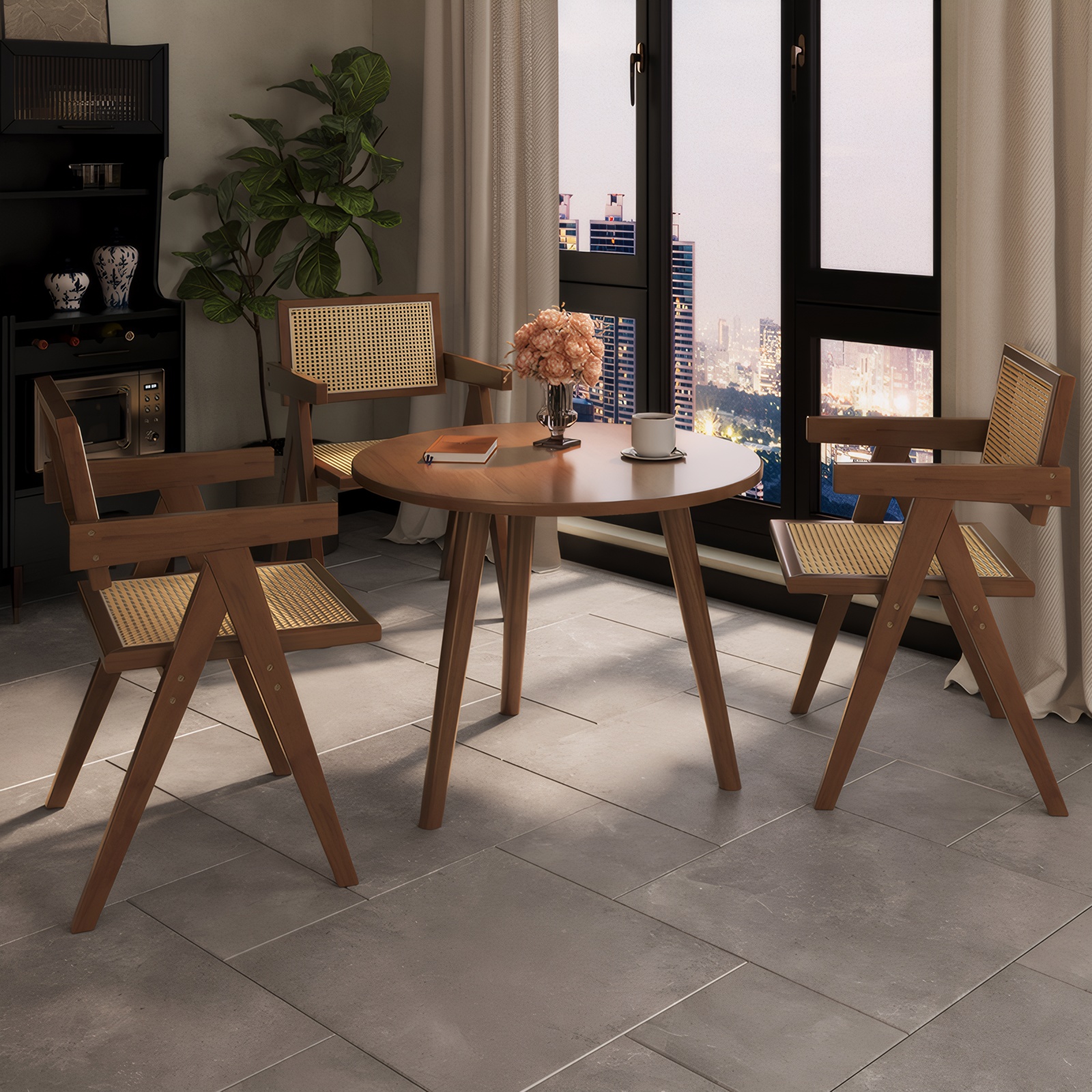 Modern Mid Century Dining Chairs Set of 2, Rattan Accent Chairs, Comfy Armchairs, Outdoor Wood Chairs with Armrest for Bedroom Living Room Reading Room Dining Kitchen, Brown — foto 3