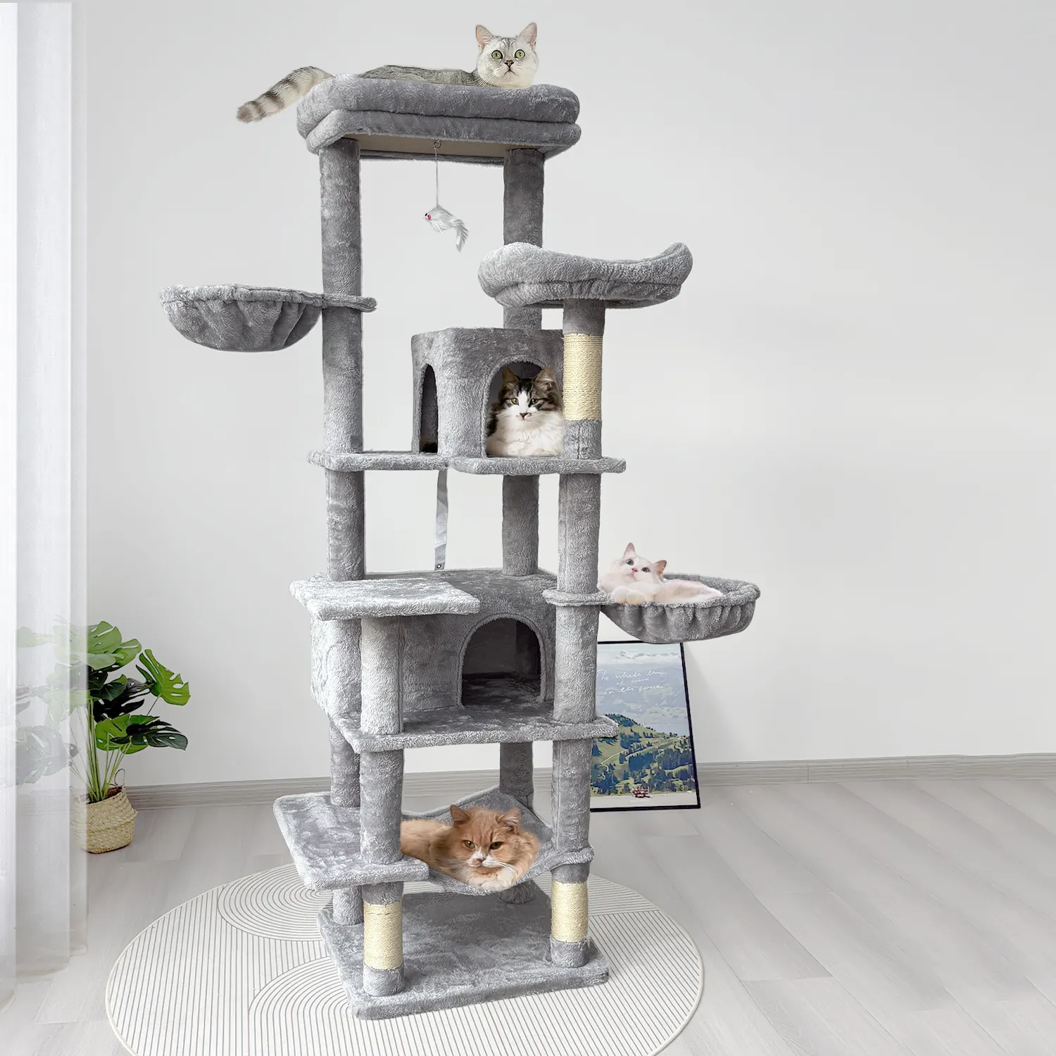 68in Tall Multi-Level Green Cat Tree