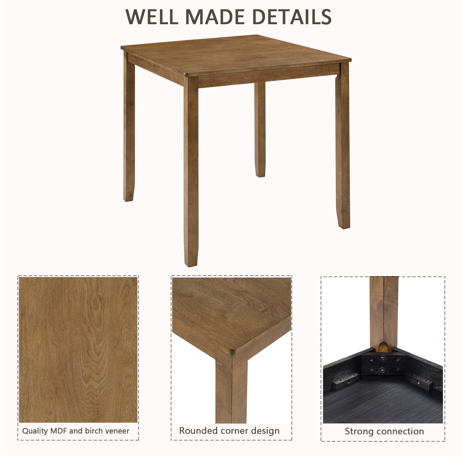 Oak Finish 5-Piece Counter Height Dining Set – Square Table & 4 X-Back Chairs, Solid Wood Frame, Waterproof Surface, Easy Assembly – Perfect for Small Spaces, Kitchen, Apartment or Breakfast Nook — foto 4
