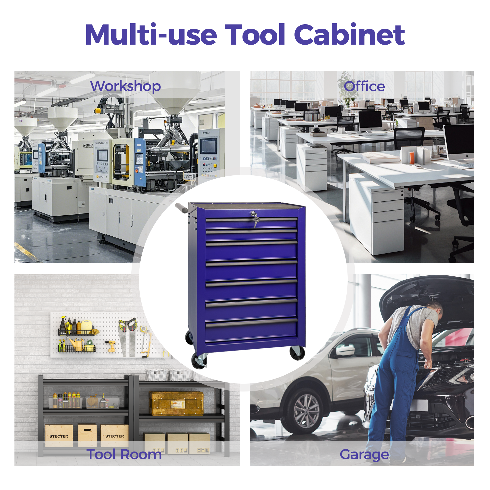 Rolling Metal Tool Chest with 7 Drawers, 20" 7-Drawer Tool Chest Cabinet with Ball Bearing Drawer Slides, Steel Tool Storage Box Organizer -PURPLE — foto 14