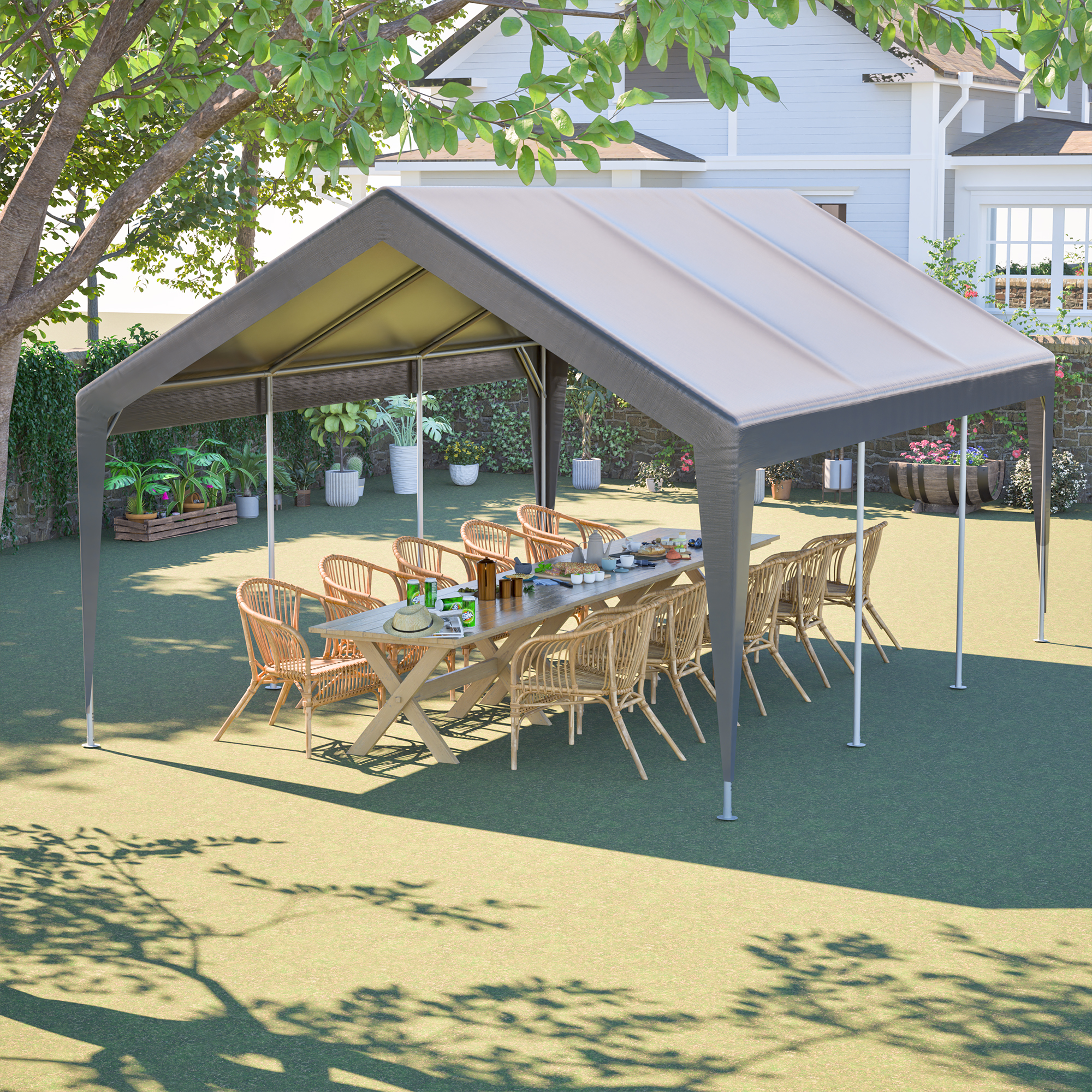 13'x20' Canopy with 2 Roll-Up Doors, Waterproof Party Tent, Carport & Storage Shelter for Outdoor, Car, Boat, Garden Party, Gathering, Galvanized Frame — foto 5