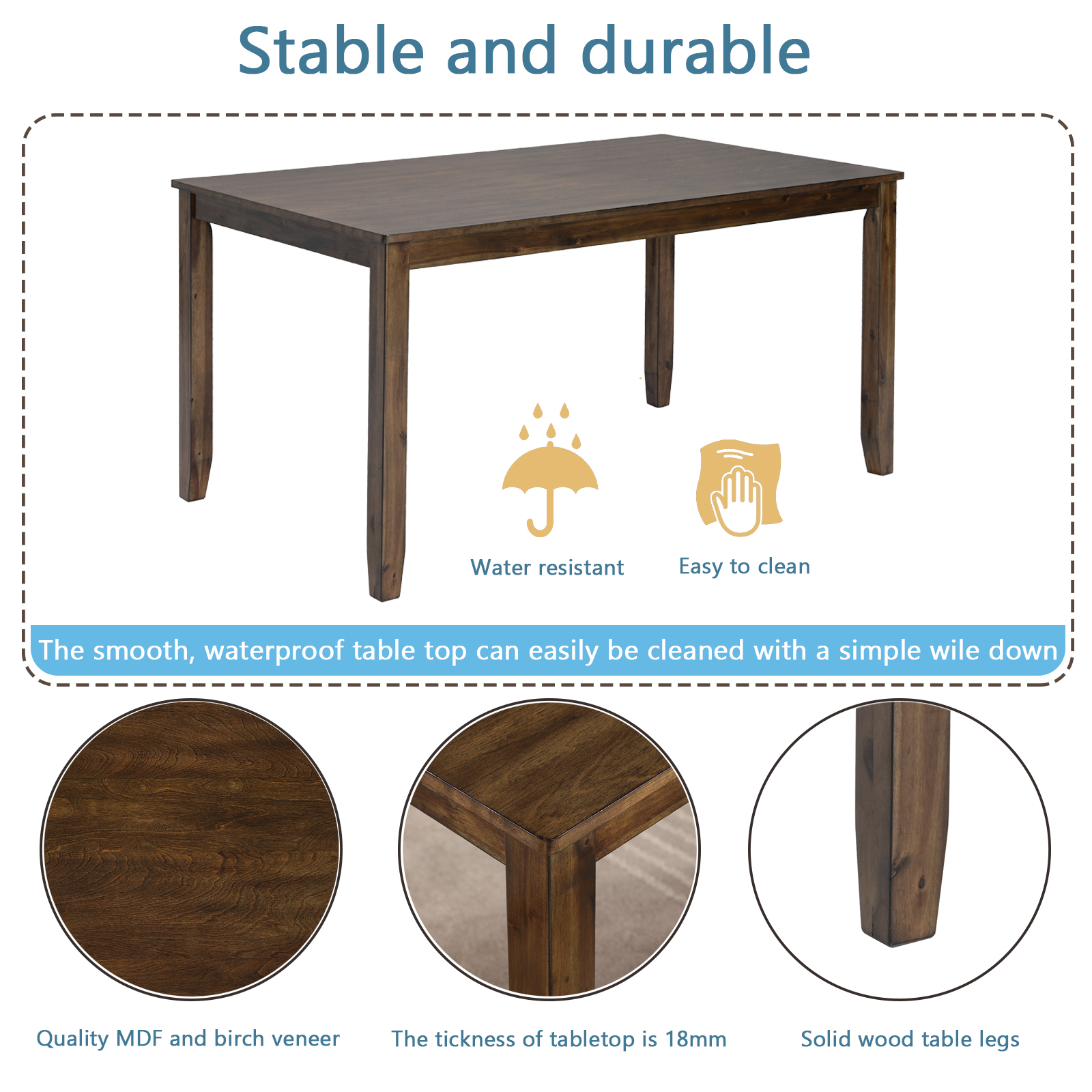 Wooden Dining Rectangular Table, Kitchen Table for Small Space, 4 Person Dining Table, Walnut ONLY THE TABLE 3