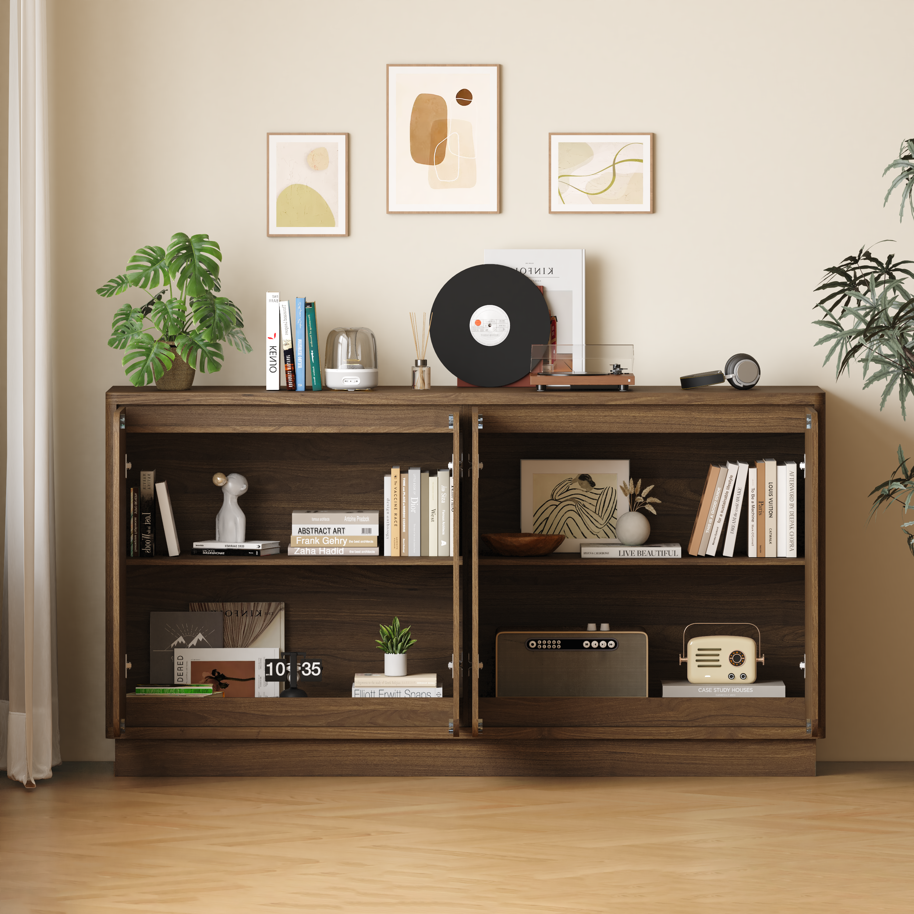 Walnut 4-Door Sideboard Buffet, picture 3 of 5