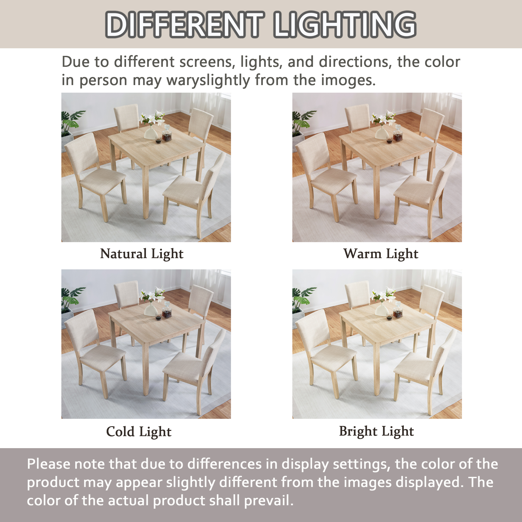 Modern 4 Person Dining Table Set with 4 Chairs, Dining Table Set for 4 People, 5-piece Wooden Dining Table Set for Living Room, Kitchen and Dining Room, Light Oak + Beige — foto 3