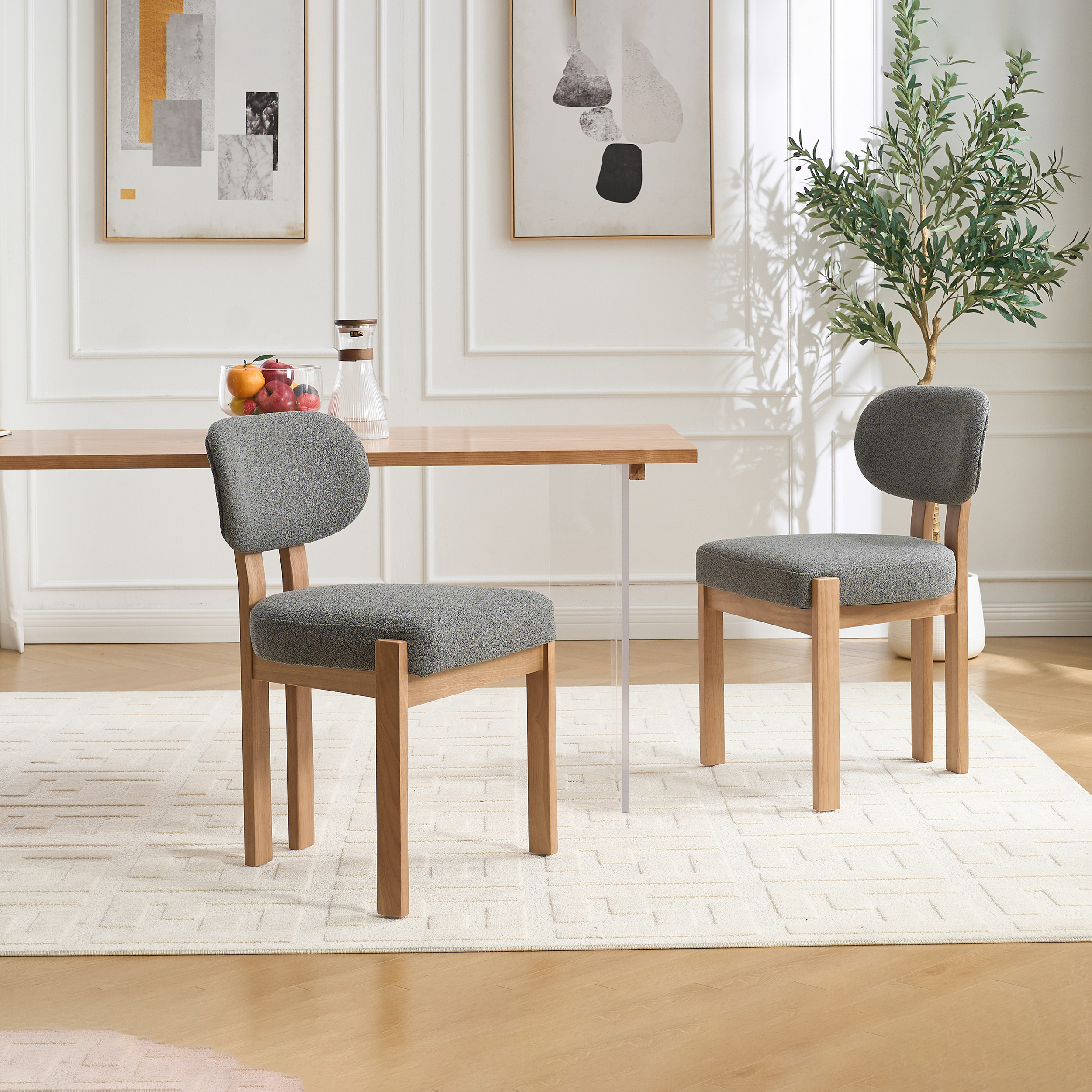 Wooden Dining Chairs Set of 2, Modern Fabric Upholstered Dining Room Chair Kitchen Chairs, Farmhouse Dinner Chair for Kitchen Dining Room 6