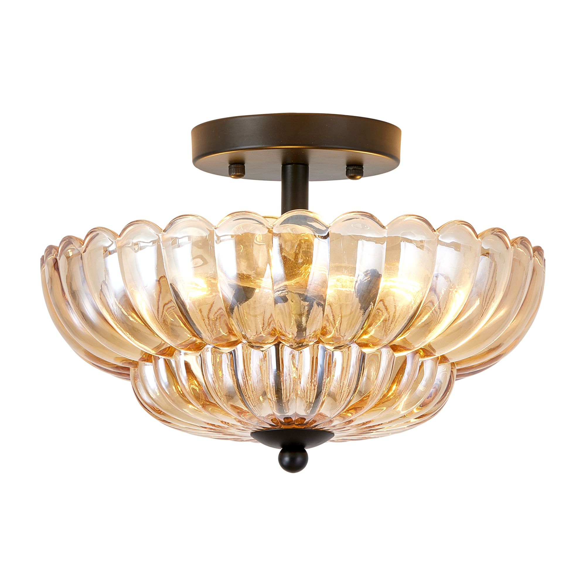 Semi Flush Mount Ceiling Light, Amber Glass Ceiling Light Fixture, 3-Bulb Modern Black Close to Ceiling Light, Vintage Glass Ceiling Lights for Bedroom Kitchen Living Room, Bulb Not Included — foto 5
