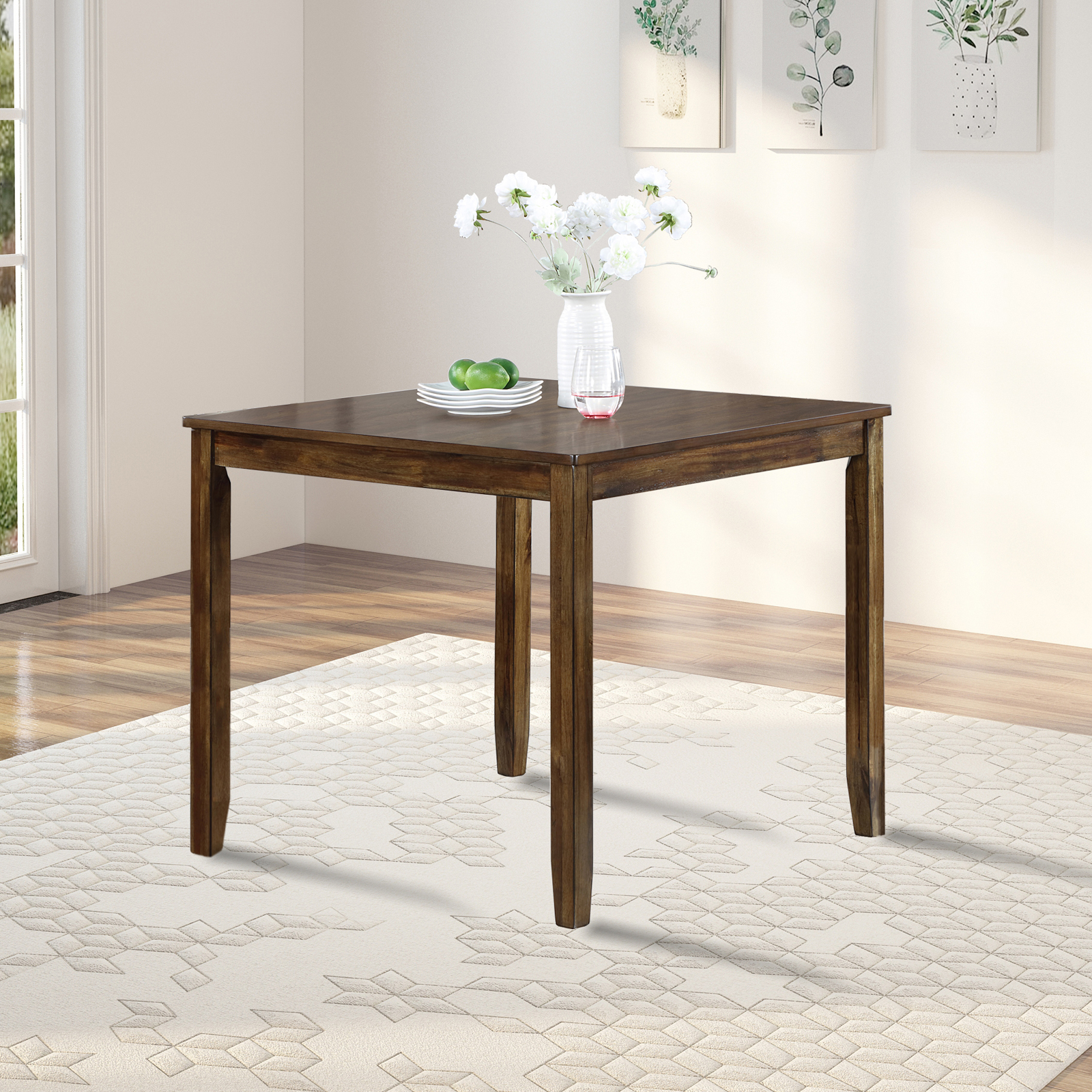 Wooden Dining Square Table, Kitchen Table for Small Space, 4 Person Dining Table, Walnut ONLY THE TABLE 3