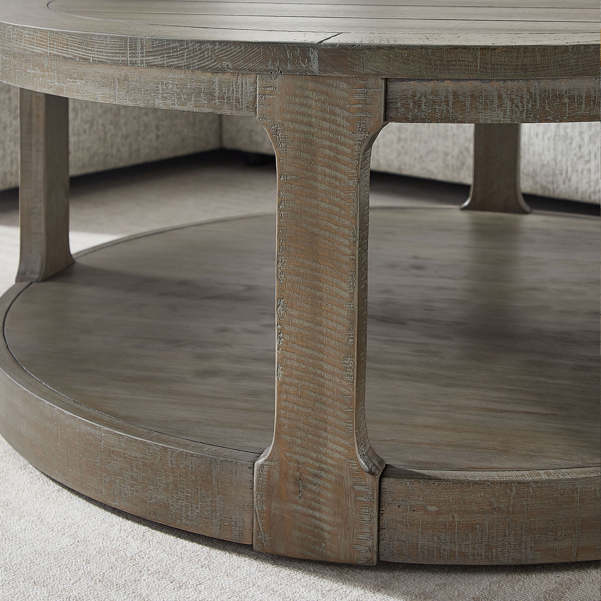 40inch Large Curved 2 Tier Traditional Round Circle Wooden Center Coffee Table,Rounded Table with Wheels,Mid Century Rustic Style Table for living Room,Office,Apartment,Light Brown — foto 6