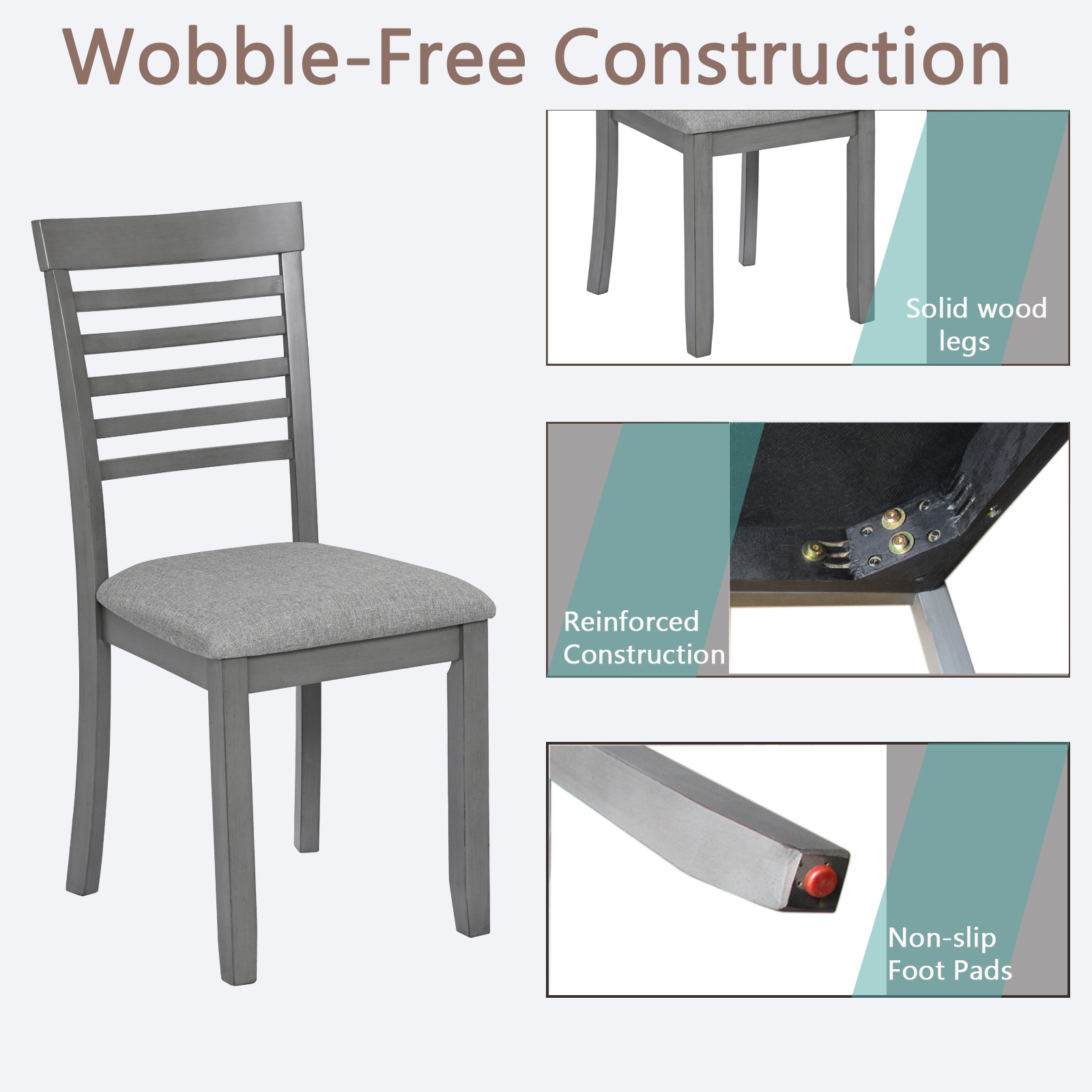 Dining Chairs Only, Wooden Dining Chairs Set of 4, Kitchen Chair with Padded Seat, Upholstered Side Chair for Dining Room, Living Room, Gray 7