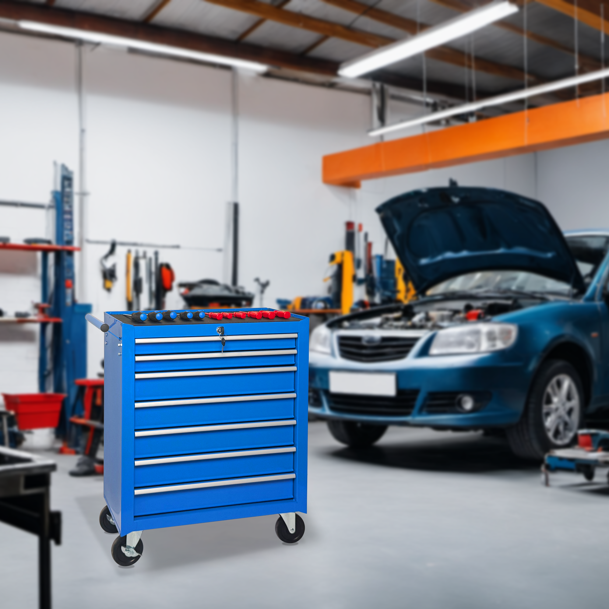 Rolling Tool Chest with 7-Drawer Tool Box with Wheels Multifunctional Tool Cart Mechanic Tool Storage Cabinet for Garage, Warehouse, Workshop, Repair Shop -BLUE — foto 14