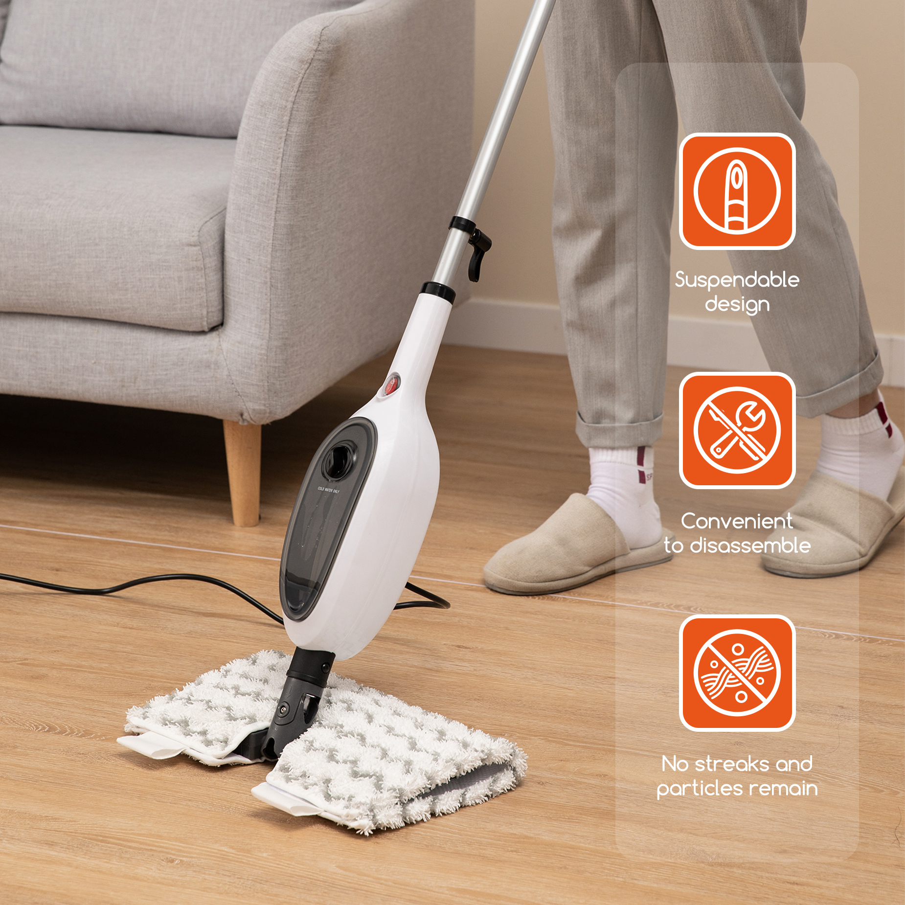 Steam Mops for Floor Cleaning, Unique Double-Sided Flip Design, 15 Seconds Fast Heating 10-in-1 Steam Cleaner for Kitchen, Living Room Wood Floor Tile Cleaning — foto 5