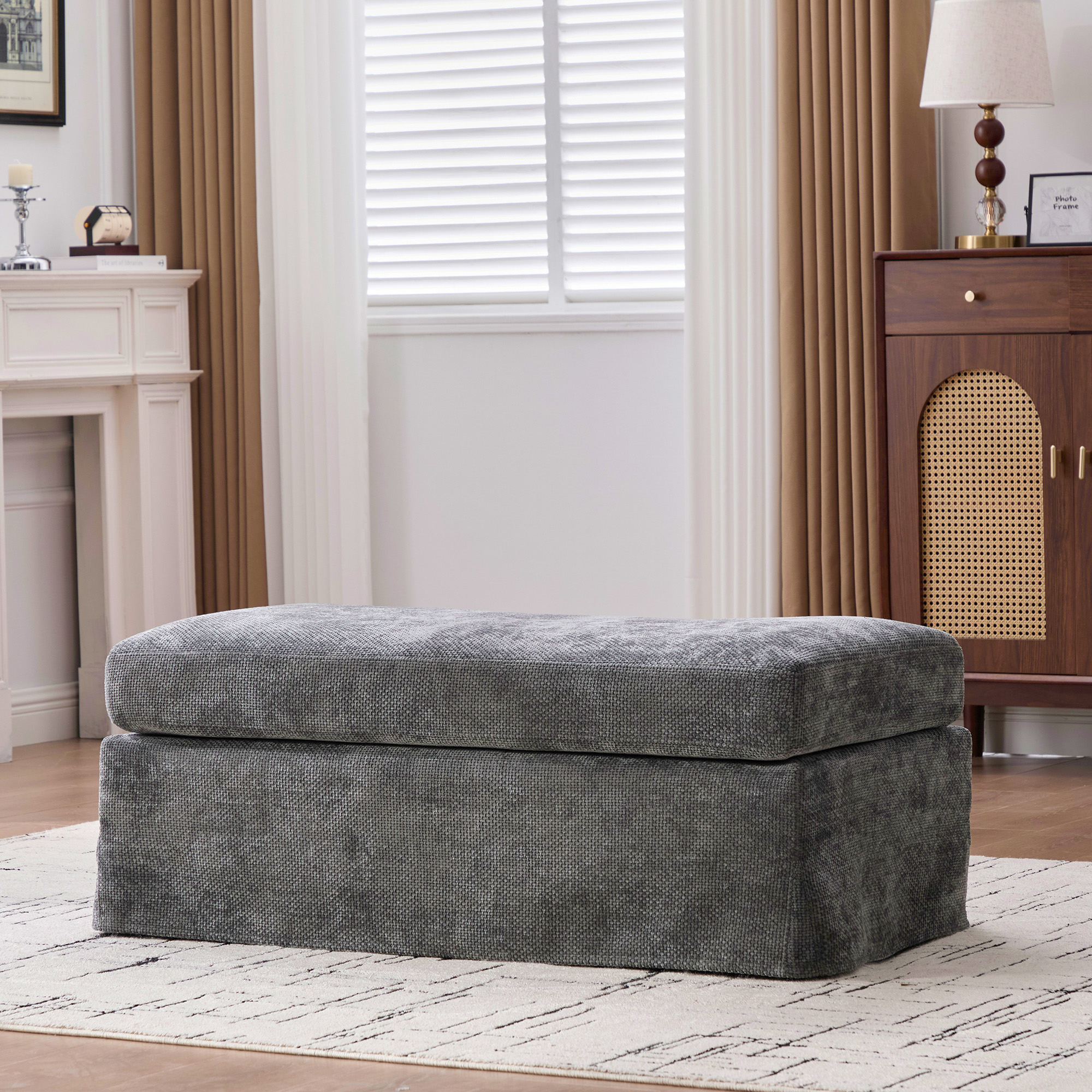 Chenille Upholstered Ottoman