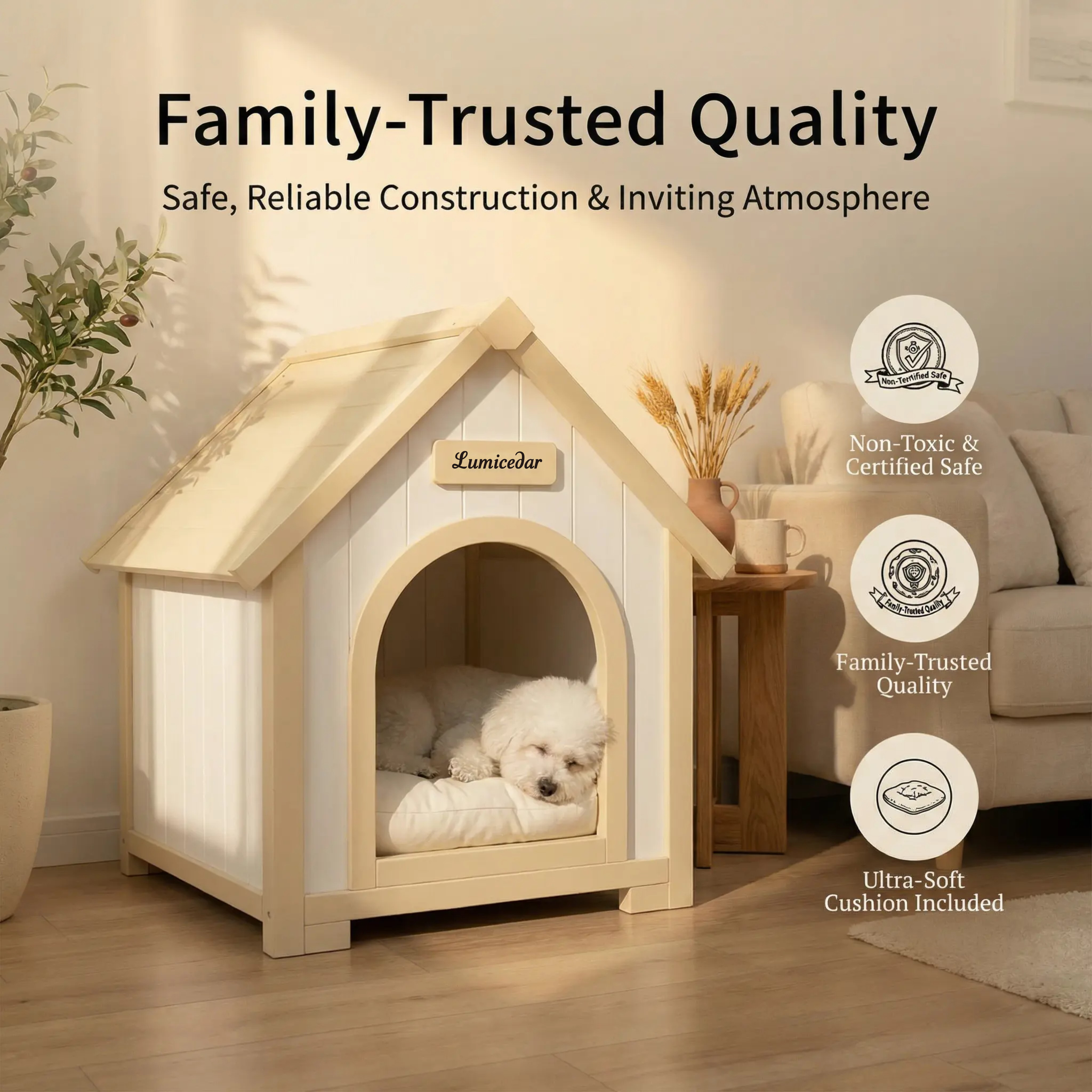 Modern Indoor Wooden Dog House with EVA Cushion – Solid Cedar Pet House for Small Dogs & Cats — foto 5