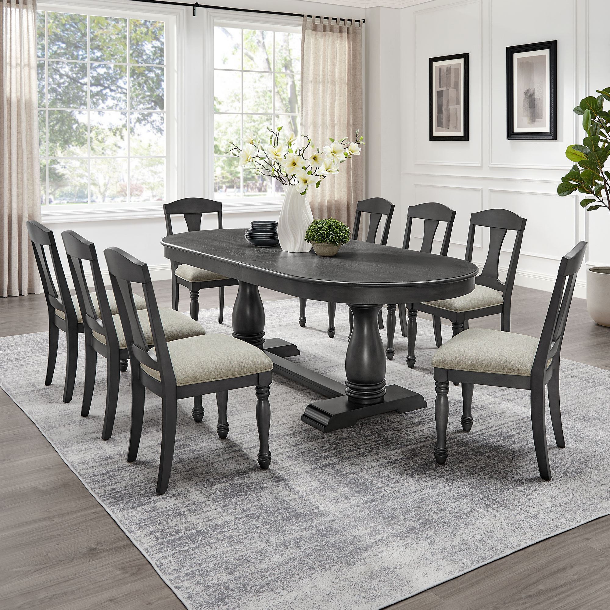 94.06 Inch Extendable Wooden Dining Table for 6 Persons,Long Expandable Curved Dining Table,Mid Century Modern Large Kitchen Table for Living Room,Restaurant,W2582P372897 — foto 2
