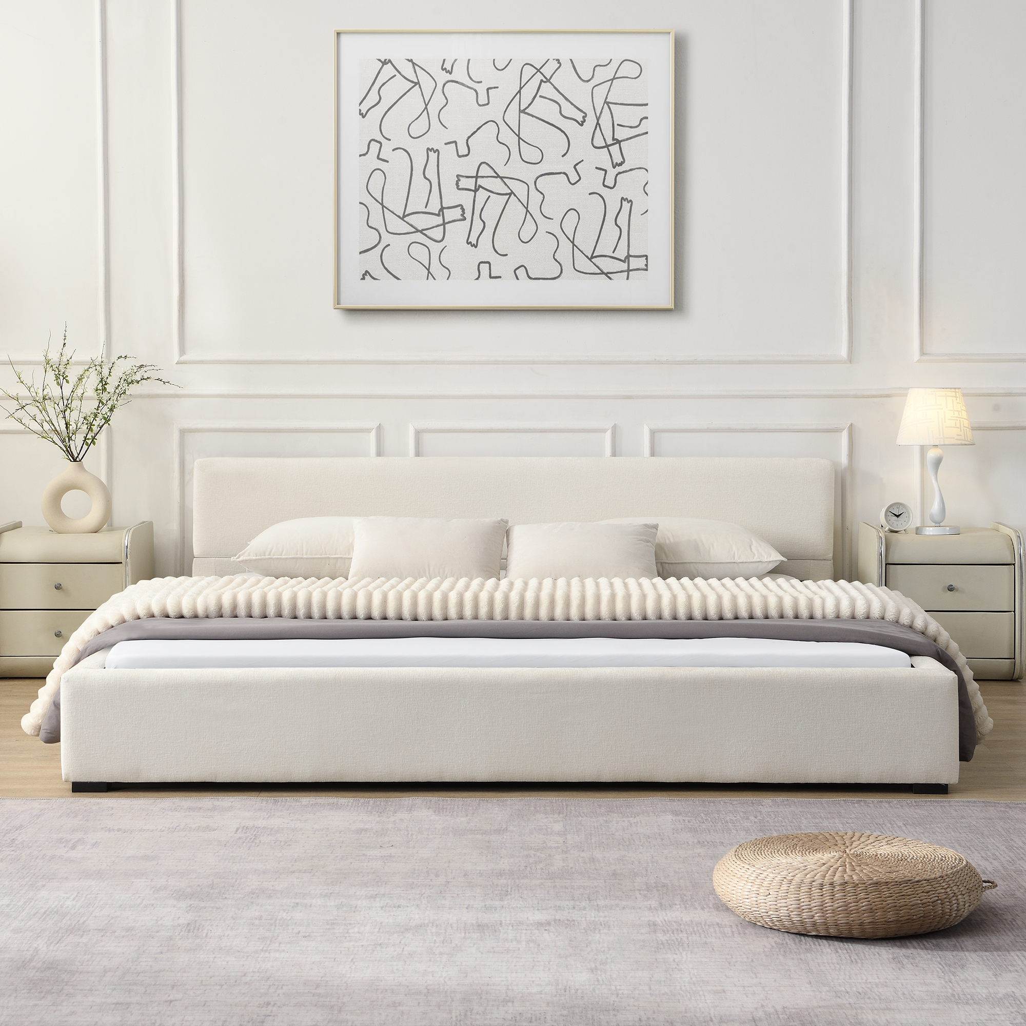 Elegant Beige Wide-edge Bed,King