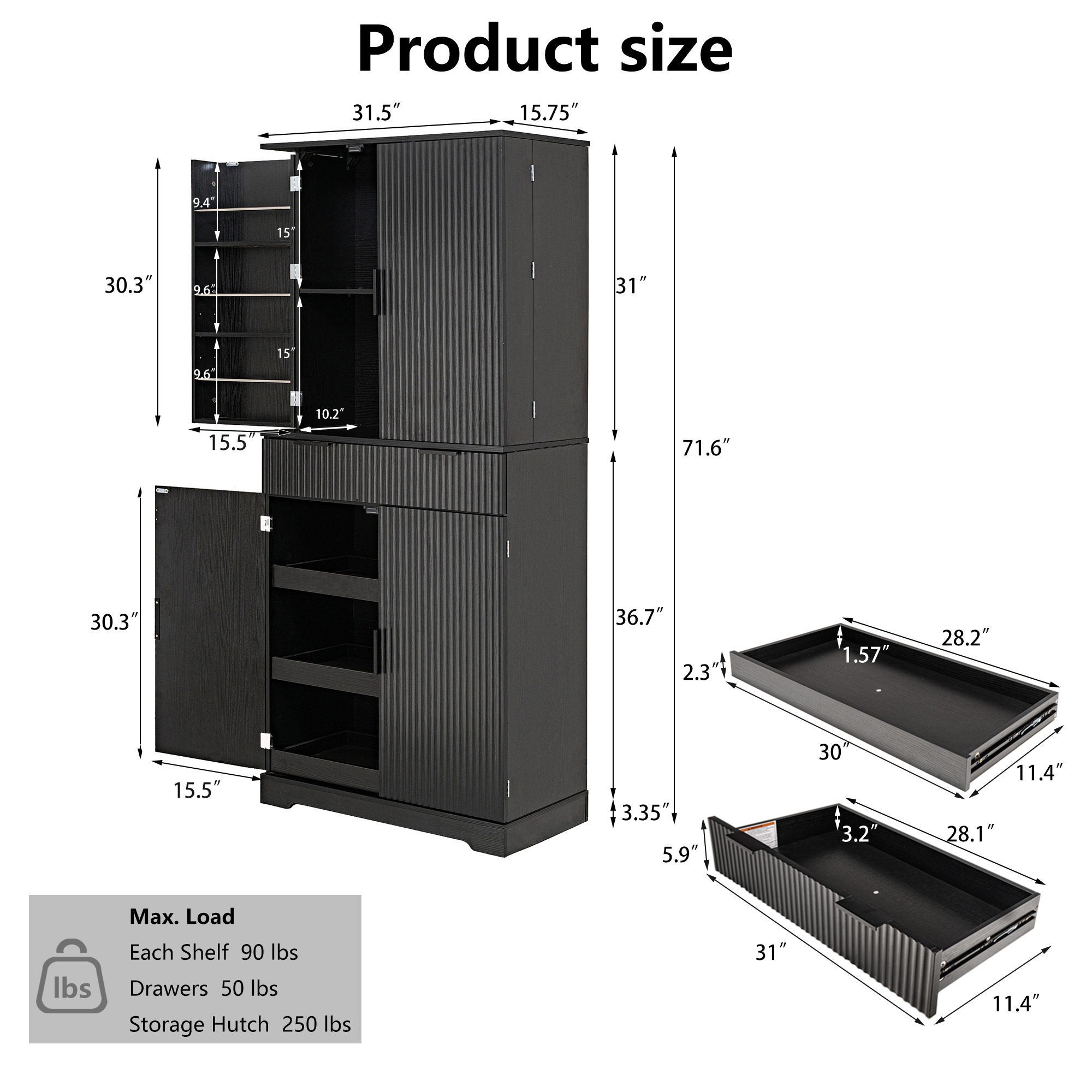 Fluted Kitchen Pantry Cabinet, picture 3 of 3