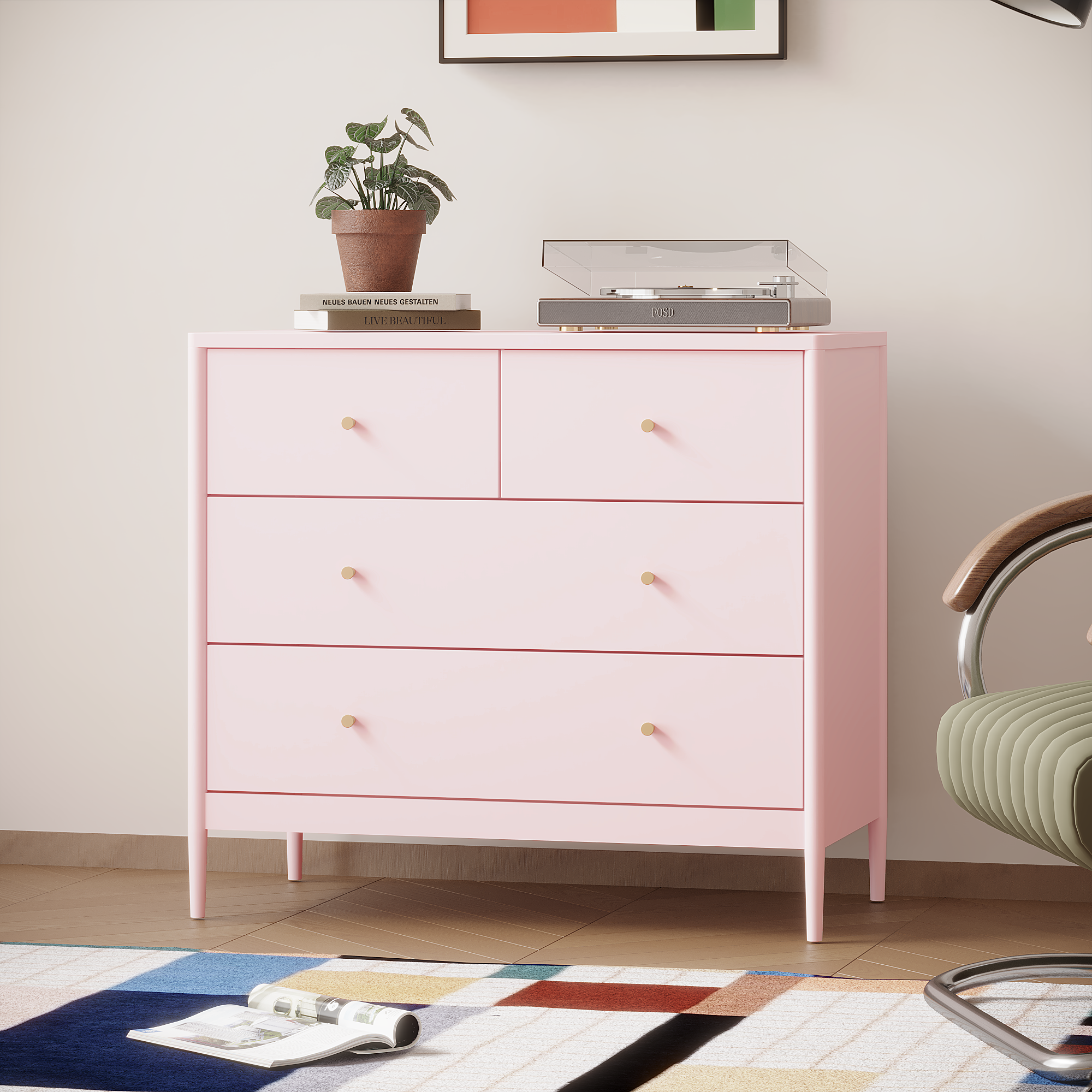 Pink 4-Drawer Kids Dresser — Wooden Storage Cabinet for Toddler — photo 5