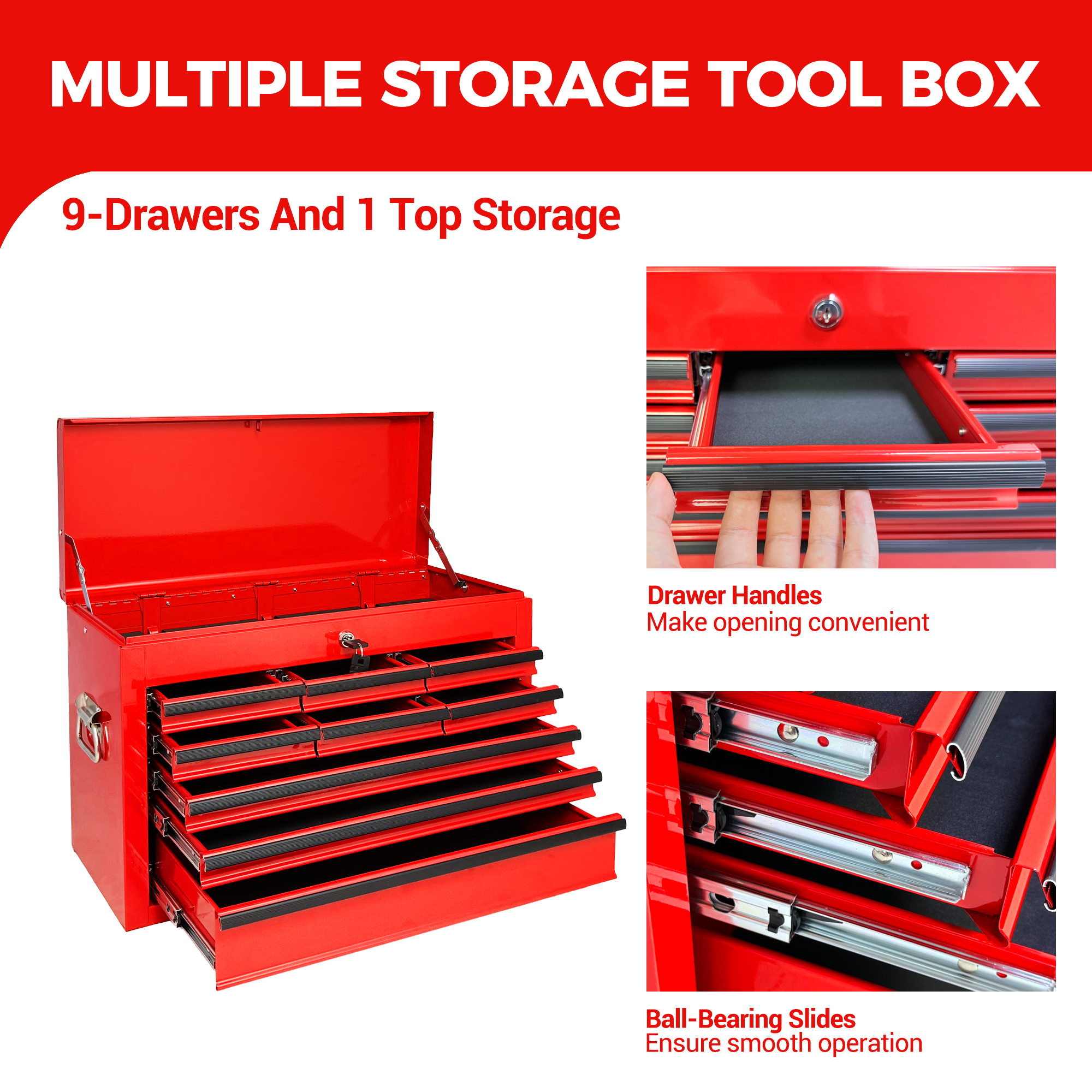 Heavy Duty Metal Tool Box, 24-inch, Portable Metal Tool Box with 9 Drawers, Small Tool Chest with EVA Liners, Ball Bearing Slide Drawers Locking & Powder Coated Finish, Multi-Function Tool Organizer — foto 10
