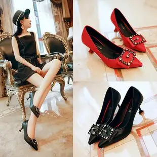 Fine heel suede metal fashion women's shoes