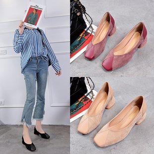 Mid-heel chunky heel slip-on shoes