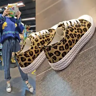Leopard pattern wild canvas shoes student ins flat bottom shoes tide