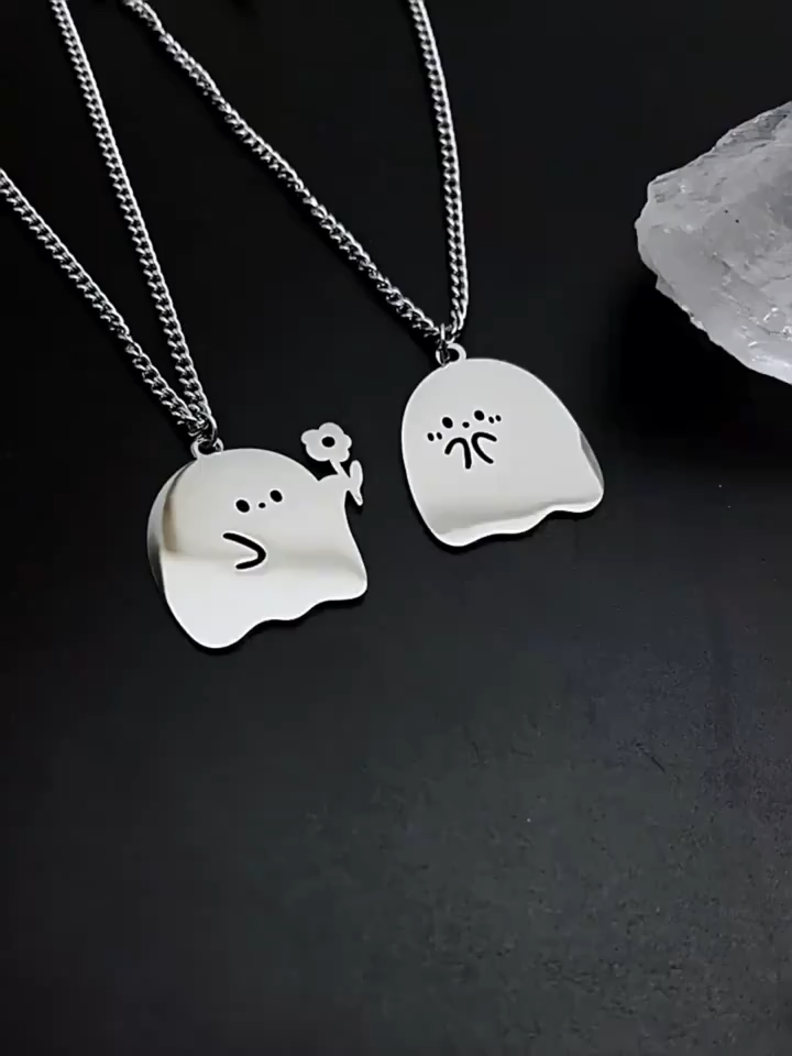Stainless Steel Cute Ghost Couple Necklace Kawaii Animal Cat