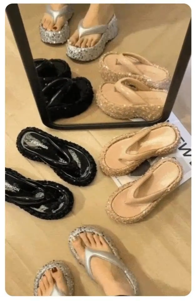 High Heels Wedge Sandals With Sequins Shiny Height Increasing