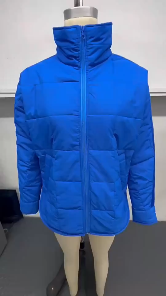 Winter Zip-up Stand Collar Coat With Pockets Fashion Solid