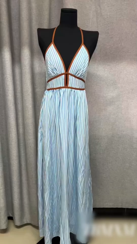 Women's Striped Strappy Dresses Fashion Summer V-Neck Maxi Dress Party Beach  Evening Dress Women's Clothing - CJdropshipping