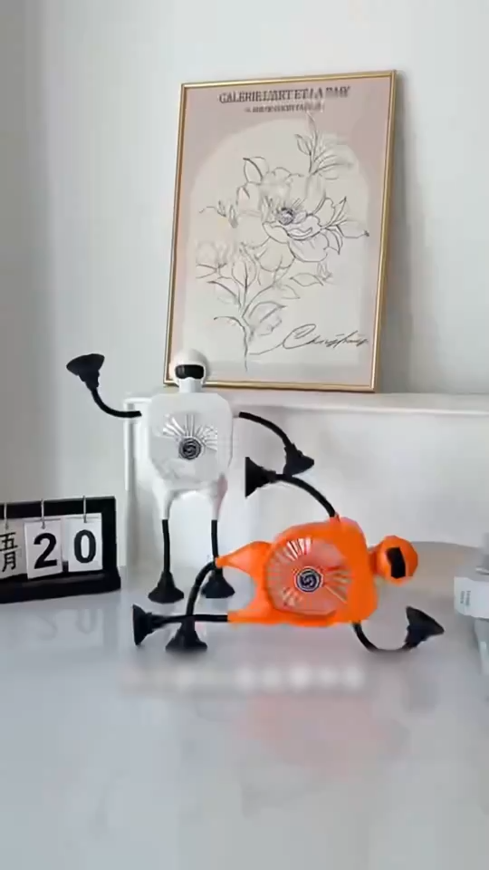 Robot Fan USB Rechargeable Desk Fan Mini Digital Display Table Fan