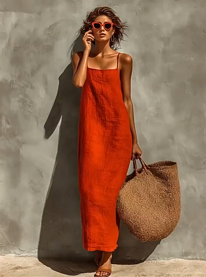 loose spaghetti strap dress R.Vivimos Women's Summer Cotton Maxi Dress Adjustable Spaghetti Strap Boho Casual Backless Ruffle Loose Fit Flowy Dress