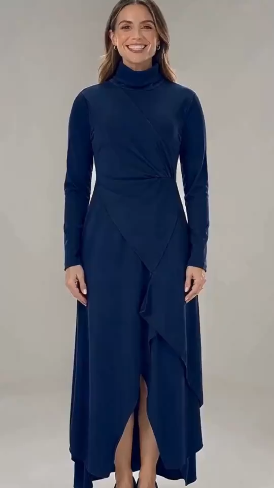 Women's Solid Color Cross Sleeve High Neck Dress Elegant Long Sleeve Bodycon Party Evening Gown Casual Daily Wear Clothing