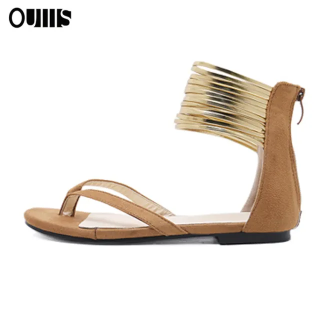 Golden Ankle Strap Flat Heel Sandals Brown - Shop at LoveMi