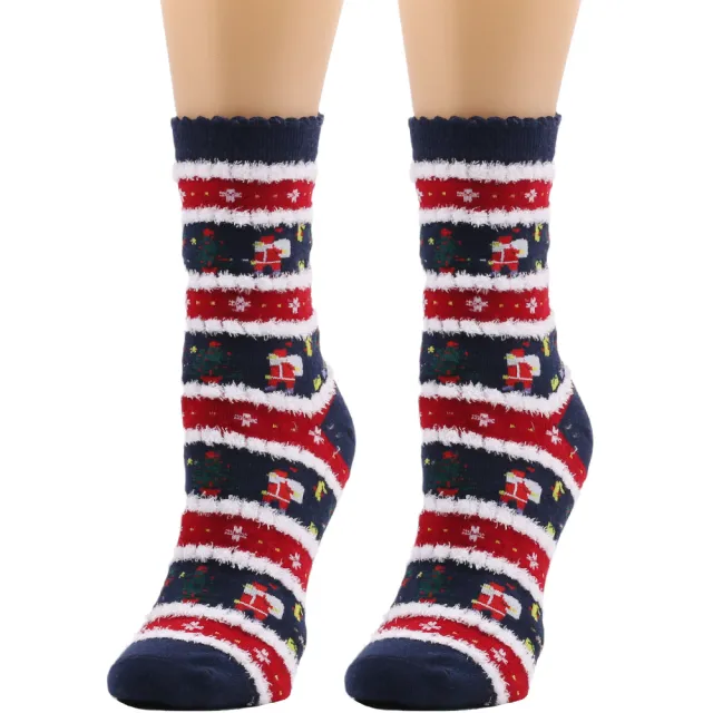 New European And American Socks Christmas Socks Women's Autumn And Winter Plush Socks Christmas Socks Women's Socks Mid Calf Socks Cross Border Chr... Gift Stripes - Shop at LoveMi