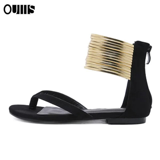 Golden Ankle Strap Flat Heel Sandals Black - Shop at LoveMi
