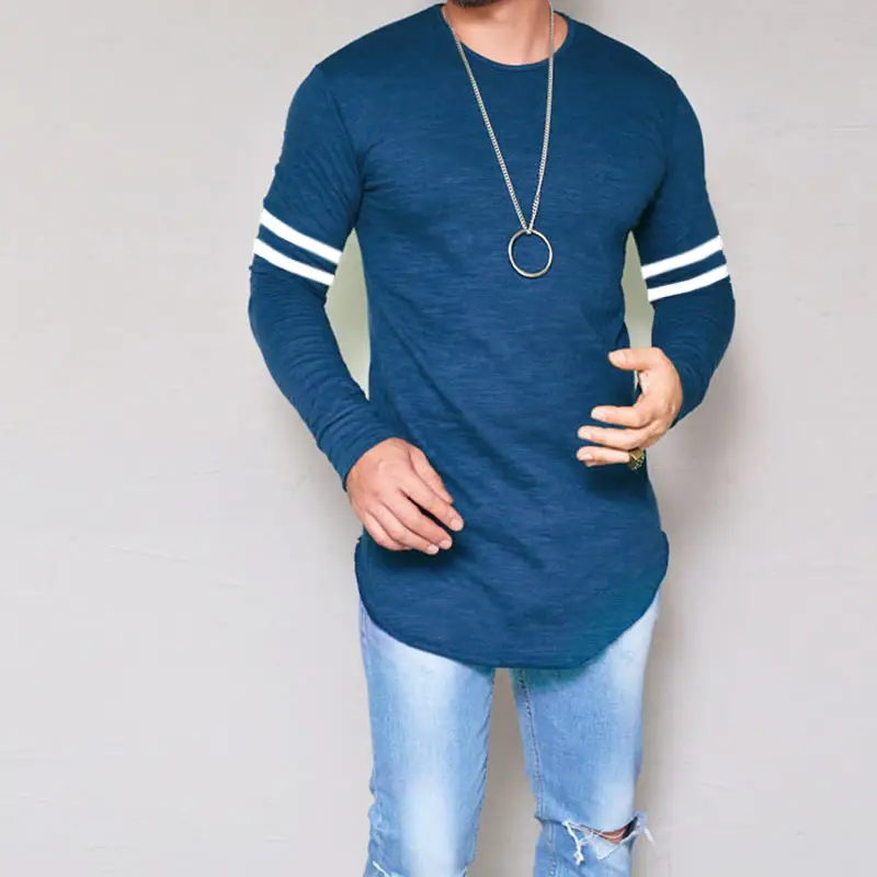 T71 AliExpress EBay Hot Sale Men's Autumn Round Neck Slim T Shirt Long Sleeve Striped Printed T Shirt Base Top
