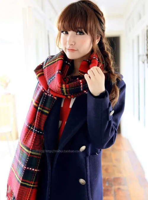 Autumn And Winter Warm British Plaid Tassel Air Conditioning Large Shawl Red - Shop at LoveMi