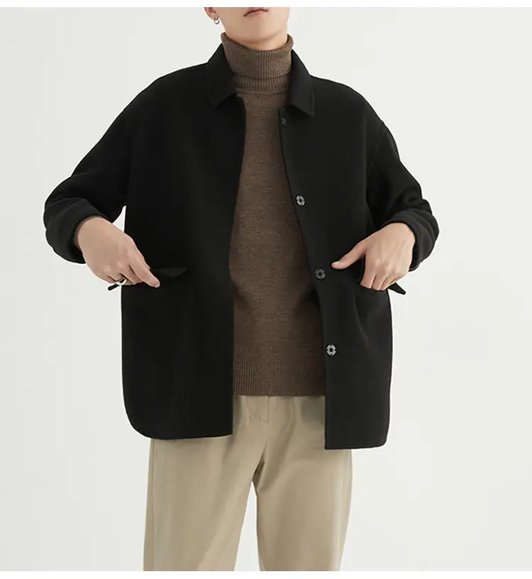 Men's Short British Style Double-sided Wool Overcoat