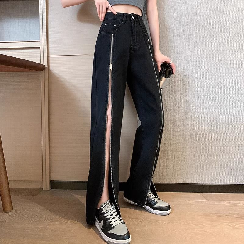 High-waisted Straight-leg Loose-fit Figure-flattering Slim Wide-leg Pants